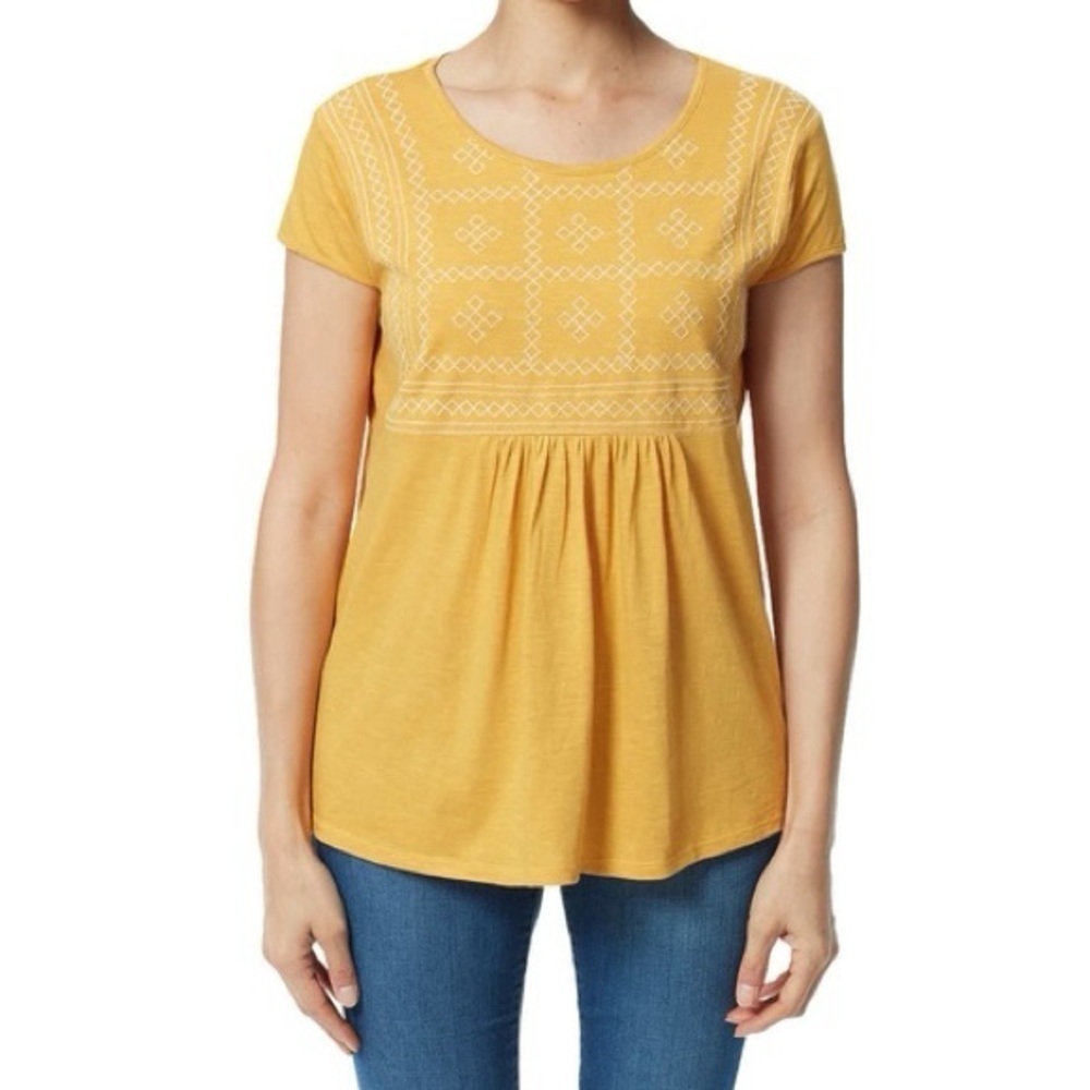 Ella Moss Mustard Yellow Embroidered Boho Tunic Dress - Size Large
